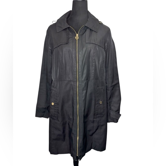 Michael Kors Black Hooded Trench Coat - Picture 4 of 14